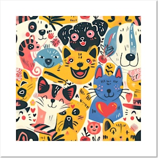 Eclectic Happy Pets and Nature Pattern Posters and Art